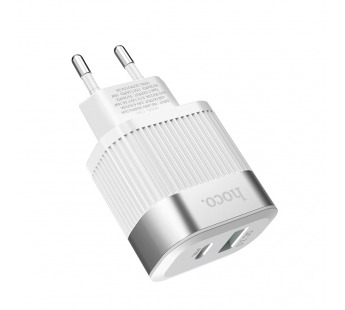 Адаптер сетевой Hoco C58A, быстрая зарядка (QC3.0+PD), USB+Type-C, цвет белый#1547284