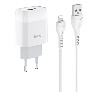 Сетевое зарядное устройство Hoco C72A, 1USB, 2.1A+кабель Apple 1м, цвет белый#1439495