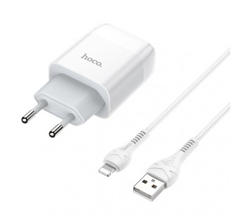Сетевое зарядное устройство Hoco C72A, 1USB, 2.1A+кабель Apple 1м, цвет белый#1439484