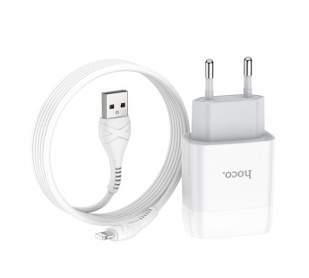 Сетевое зарядное устройство Hoco C72A, 1USB, 2.1A+кабель Apple 1м, цвет белый#1439486
