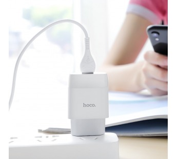 Сетевое зарядное устройство Hoco C72A, 1USB, 2.1A+кабель Apple 1м, цвет белый#1439487