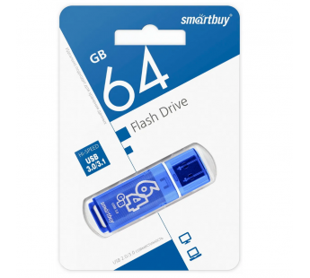 Флеш-накопитель USB 3.0 64Gb Smart Buy Glossy series Dark (Blue)#1723585