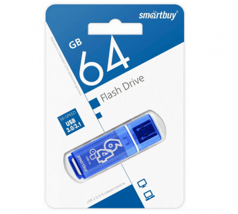 Флеш-накопитель USB 3.0 64Gb Smart Buy Glossy series Dark (Blue)#2099596