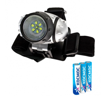 Фонарь КОСМОС светодиодный H19-LED налобный, 1W XPE LED + 6 SMD LED 3*AAA(R03), батарейки в комплекте (1/25/100)#392321