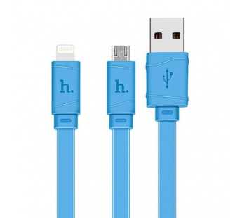 Кабель USB Hoco X5 2в1 Apple+Micro голубой 1м#1648298