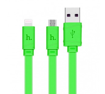 Кабель USB Hoco X5 2в1 Apple+Micro зеленый 1м#1648301