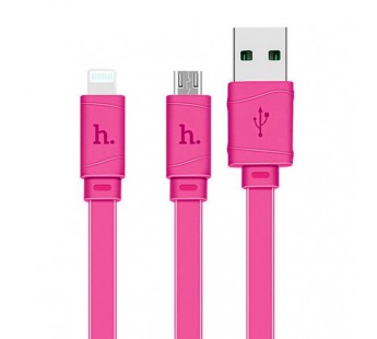 Кабель USB Hoco X5 2в1 Apple+Micro розовый 1м#1648302