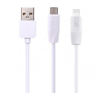 Кабель USB Hoco X1 2в1 Apple+Micro белый 1м#1648320