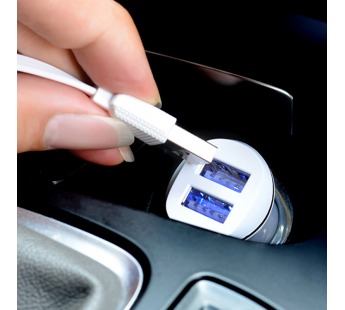 Адаптер Автомобильный Hoco Z1 2USB/5V/2.1A+ USB- micro USB (white)#1588379