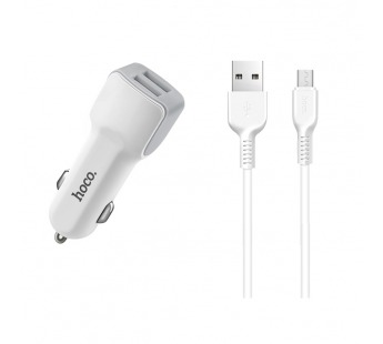 Адаптер Автомобильный Hoco Z23 2USB/5V/2.4A + кабель micro USB (white)#1624137