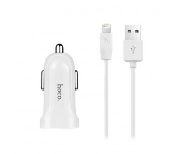 Адаптер Автомобильный Hoco Z2A 2USB/5V/2.4A + кабель Apple lightning (white)#419845