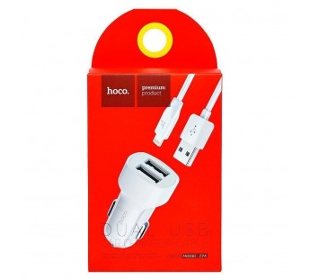 Адаптер Автомобильный Hoco Z2A 2USB/5V/2.4A + кабель Apple lightning (white)#419846