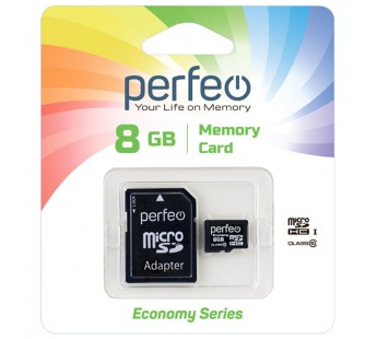 Карта памяти Perfeo microSD  8GB High-Capacity (Class 10) economy series с адаптером#341859
