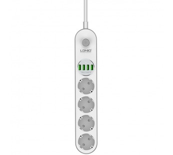 Сетевой удлинитель LDNIO SE4432 2м + ЗУ на 4 USB/ 4 розетки (медь) - 2500W/ USB - 17W/ White&Gray#393819