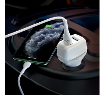 Адаптер автомобильный Hoco Z36 2USB/2.4A + кабель Apple Lightning (белый)#1621023
