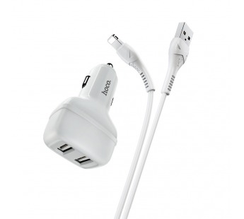 Адаптер автомобильный Hoco Z36 2USB/2.4A + кабель Apple Lightning (белый)#419790