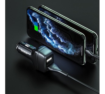Адаптер автомобильный Hoco Z36 2USB/2.4A + кабель Apple lightning (черный)#1624082