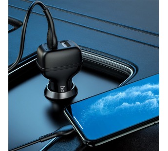 Адаптер автомобильный Hoco Z36 2USB/2.4A + кабель Apple lightning (черный)#1624083