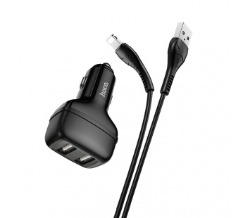 Адаптер автомобильный Hoco Z36 2USB/2.4A + кабель Apple lightning (черный)#1624084