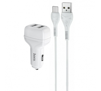                         Автомобильное ЗУ USB Hoco Z36 2USB/2.4A + кабель Type-C (белый) #419788