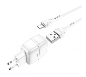 Сетевое ЗУ USB Hoco C77A 2USB/2.4A + кабель iPhone 5 (белый)#1624520