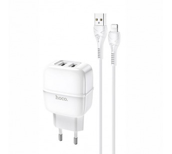 Сетевое ЗУ USB Hoco C77A 2USB/2.4A + кабель iPhone 5 (белый)#1624518