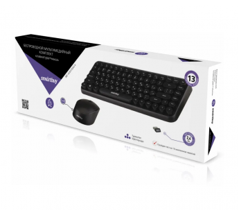                     Беспроводной комплект клавиатура+мышь мультимедийный с круглыми клав. Smartbuy 626376AG черный#1785753
