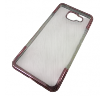                                 Чехол силиконовый прозрачный с нижним и верхним контуром стразы по бокам Samsung A3 (2016) розовый #2106501