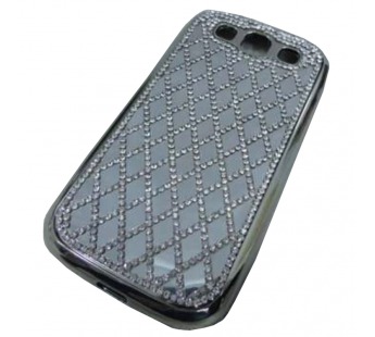                             Чехол силиконовый с контуром Samsung S3 (i9300) стразы ромб серебро#2040870