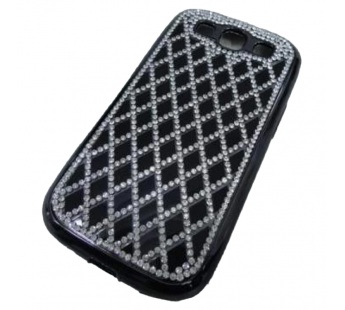                             Чехол силиконовый с контуром Samsung S3 (i9300) стразы ромб черный#2040384