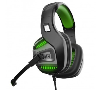 Гарнитура RUSH PUNCH'EM, черн/зелен, игровая, динамики 50мм, поворотный микрофон, LED#345345