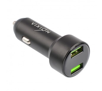 АЗУ VIXION U20 (2-USB/2.4A) длинный блок металл с LCD (черный)#443469