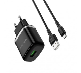 Адаптер сетевой Borofone BA36A QC 3.0 + кабель Micro USB (черный)#1547213