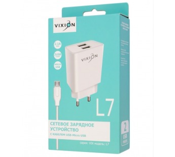 СЗУ VIXION L7m (2-USB/2.1A) + micro USB кабель 1м (белый)#1994749