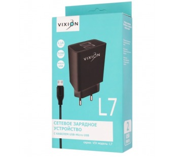 СЗУ VIXION L7m (2-USB/2.1A) + micro USB кабель 1м (черный)#1994750
