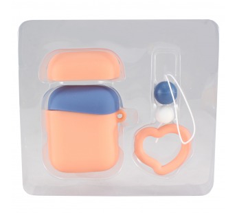 Чехол для Airpods Silicone Case с брелком оражевый+синий#366193