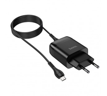 Сетевое зарядное устройство Hoco C72Q, (QC 3.0), 1USB+кабель Micro, цвет черный#1721200