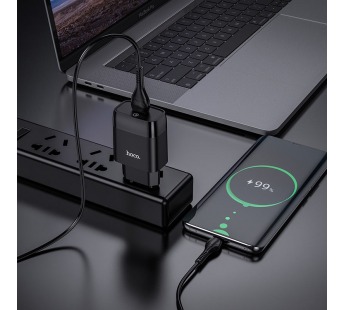 Сетевое зарядное устройство Hoco C72Q, (QC 3.0), 1USB+кабель Micro, цвет черный#1730831