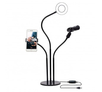 Кольцевая лампа 3в1 с держателем для телефона+для микрофона+подставка (D-9см)#415785