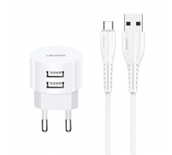                         Сетевое ЗУ USB USAMS TU Series 2USB/2.1A + кабель Type-C (белый)*#1802143