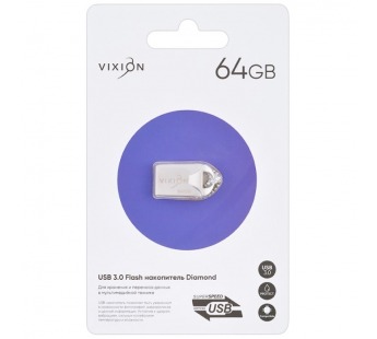 Накопитель USB Flash 64GB 3.0 VIXION Diamond (серебро)#2092388