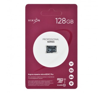 Карта памяти MicroSDXC Pro 128GB VIXION Class 10 UHS-I U3 без адаптера #1608262