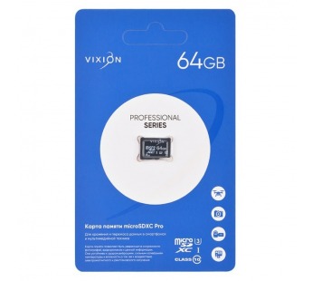 Карта памяти MicroSDXC Pro 64GB VIXION Class 10 UHS-I U3 без адаптера #2093714
