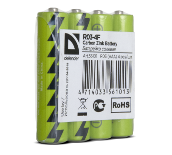                 Батарейка солевая Defender R03 AAA (цена за 1шт, в пленке 4 шт)#392640