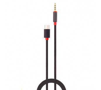 Кабель AUX KM USB-C - Jack 3.5mm (папа) (черный) 1 м#1402550