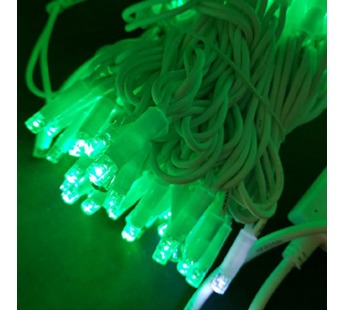 Гирлянда уличная нить 100 светодиодов, 8мм, 10 метров, коннектор, зеленый (провод белый)#399392