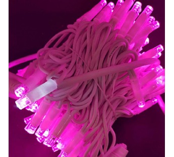 Гирлянда уличная нить 100 светодиодов, 8мм, 10 метров, коннектор, розовый (провод белый)#399394
