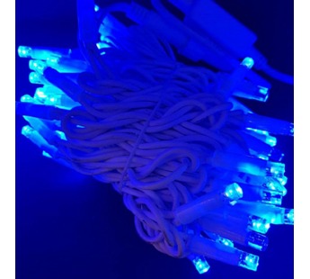 Гирлянда уличная нить 100 светодиодов, 8мм, 10 метров, коннектор, синий (провод белый)#399399