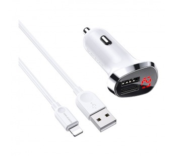 АЗУ BOROFONE BZ15, 2.4А 2USB+кабель Apple+индикатор напряжения, цвет белый#399817