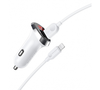 АЗУ BOROFONE BZ15, 2.4А 2USB+кабель Apple+индикатор напряжения, цвет белый#1624126